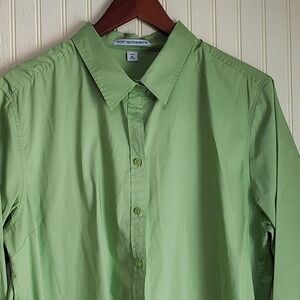 Port Authority Button Up Shirt Womens XL Green Stretch Collared Long Sleeve Top